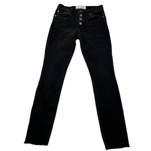 Reformation Stretch Button Fly Raw Hem Fringe Jeans Argentine Size 23 Black - Picture 1 of 12